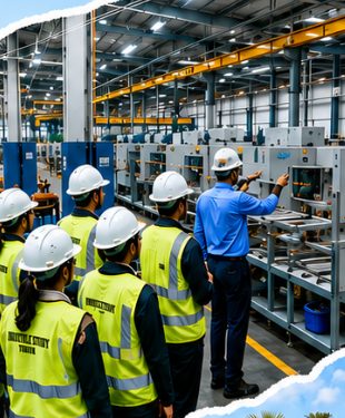 Faculty and students on educational tours for college students at an industry site